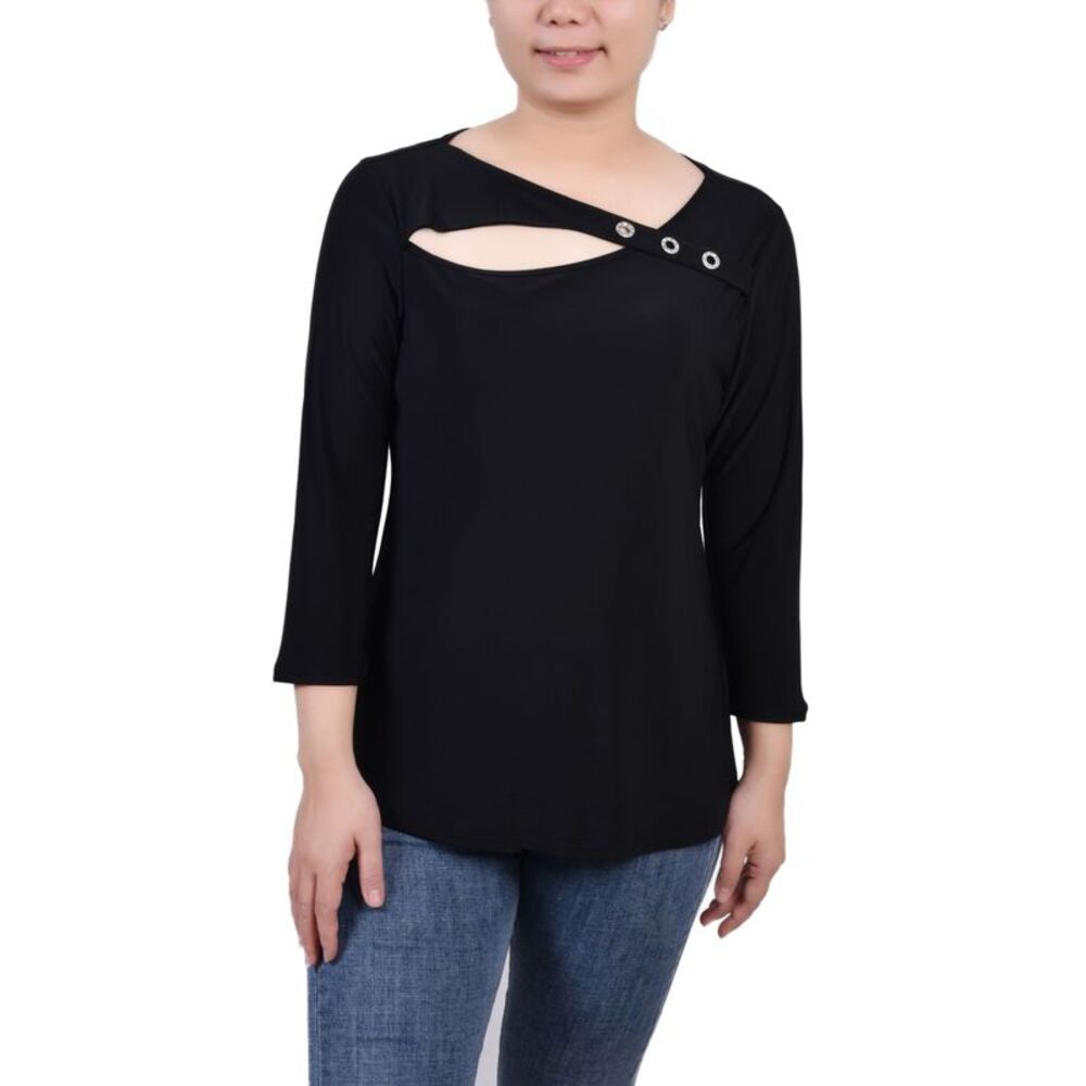 NY Collection Petite 3/4 Sleeve Cutout Top